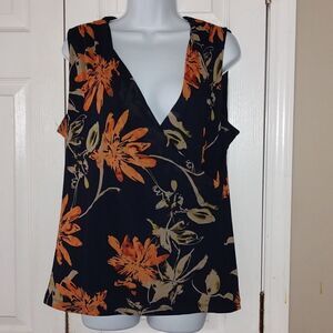 212 Collection  faux wrap navy floral top  Sz L